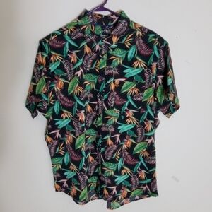 Apt.9 Men's Tropical Leaf Print Shirt - Green, Orange, Black Size X L